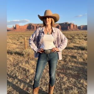 SAVANNA JANE/Western Fringe Jacket / lilac color /NWT / oversized Small / Ptp-26